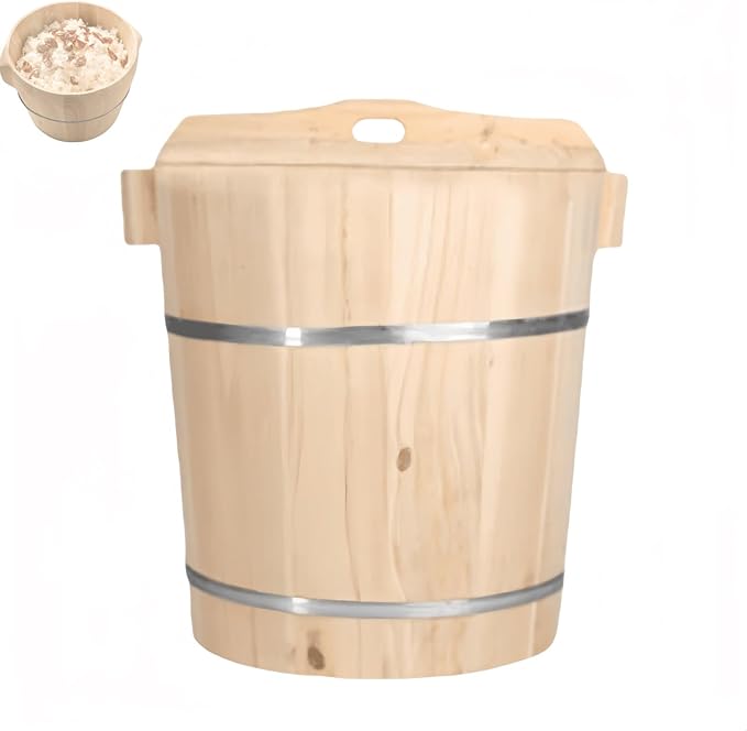 Steamer Rice Barrel Rice Steaming Barrel with Lid Wooden Sushi Rice Bowl Rice Mixing Bucket Home Kitchen Restaurant Coffee Chinese Restaurant Hotel Food Bucket(21 * 14 * 18cm)
