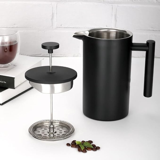 French Press Coffee Maker Double-Wall Insulated Stainless Steel 3 Level Filtration System French Press for Home and Office Black (Size : 1L)