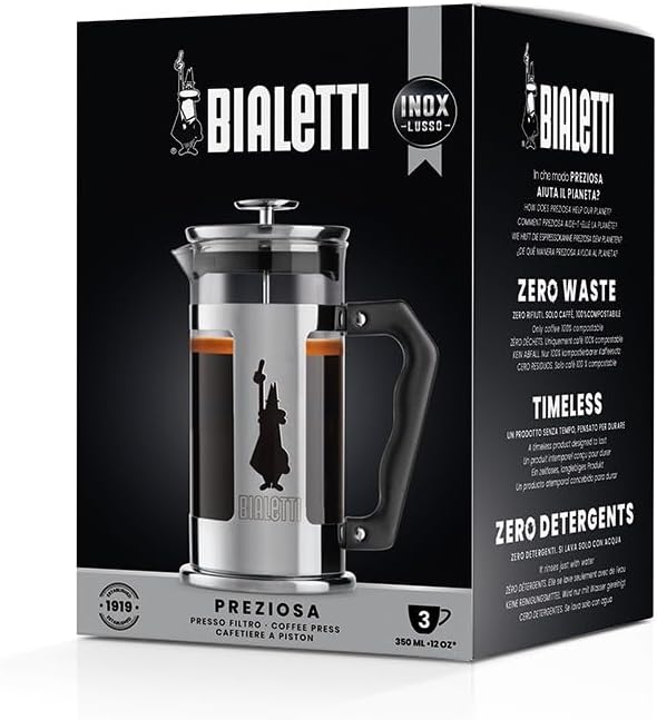 Bialetti 6860 Preziosa Stainless Steel 3-Cup French Press Coffee Maker Silver (06860)
