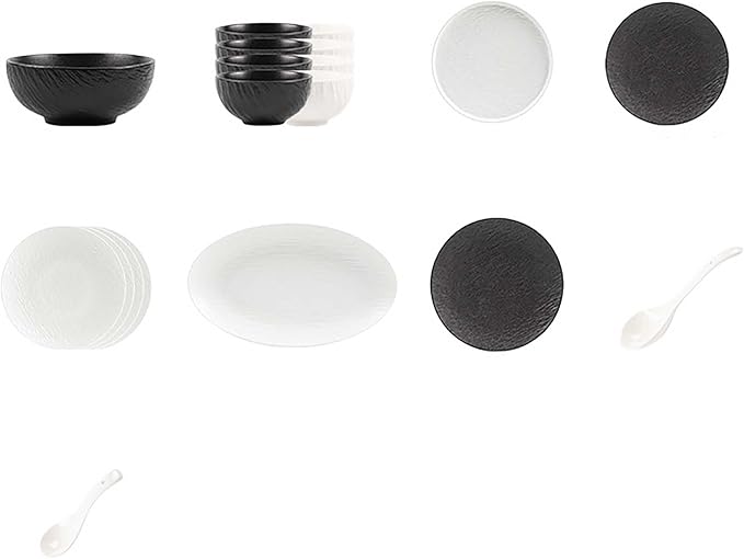 Elegant Black and White Minimalist Matte Ceramic Dinnerware Set Includes Plates Bowls Perfect for Home Dining Modern Tableware for Everyday Use or Gifting Ideal for Housewarming