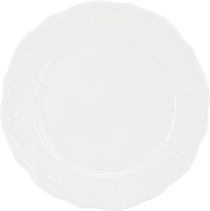 Elama Henryi 6 Piece Embossed Rim Detail Porcelain White 8.75 Inch Salad Plate Set Tableware Set Serveware (6 Pc Salad Plate)