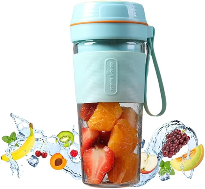 Portable Juicer - Mini Blender with USB Rechargeable Battery for Shake and Smoothies Travel Blender Portable Juicer BPA-free Material 10 Oz (Blue)