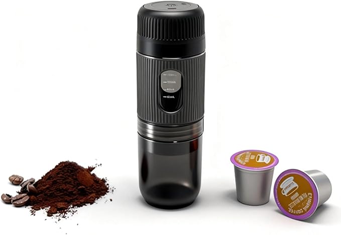 Portable Electric Coffee Maker (No Self-Heating Requires Hot Water) – Compatible with K-Cup &amp Ground Coffee 5oz Reservoir Fast Extraction Single Serve Brewer for Camping RV Travel Office – B