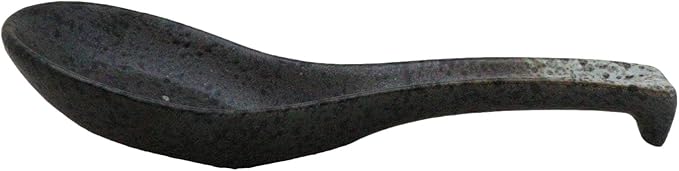 Ebros Gift Artistic Charcoal Grey Tone Hakumu Ceramic Collection Dinnerware Serveware Kitchenware Set Asian Japanese Restaurant Supply (Pack Of 6 Ladle Hook Style Soup Spoons)