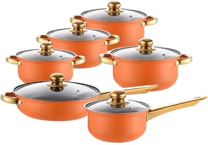Stainless Steel Flat Bottomed Pan Non Stick Frying Set Soup Pot 12 Piece Household