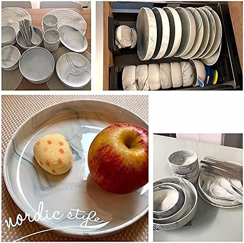 Dinnerware Sets - Luxury Gift Dishes Service Set Ceramic Dinnerware Sets Ins Nordic Creative Plate and Bowl Set Marble Pattern Kitchen Kitchen Plate Set Dishwasher Microwave Safe(12Pcs)
