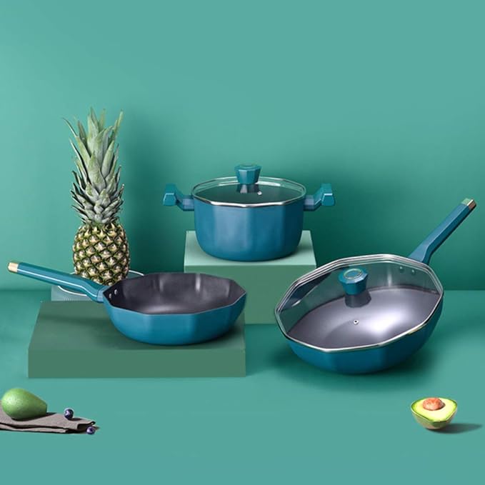 Pots and Pans Sets Pots and PansDie-Cast Aluminum Non Stick Cooking Frying Pan PotsMultifunctional Induction Cookware Sets with Glass Lid and Bakelite Handles3PCS (3 Pieces) (3 Pieces)
