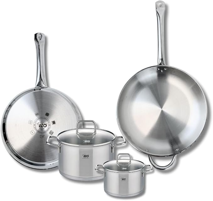 ELO 9508750 Cookware Set 4 Pieces 2 Frying Pans 28 and 32 cm and 2 Saucepans 14 and 20 cm Elo Profi Citrine Stainless Steel Induction