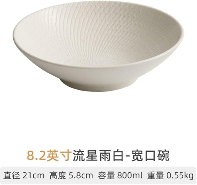 Thcbme 北欧陶瓷高级感吃面碗家用面条碗大号 Ceramic Dish Set 汤碗拌面拌饭碗汤盆/birthday plates Lounge Round Reactive Glaze Stoneware Dinnerware Set/8.2英寸白-宽口碗