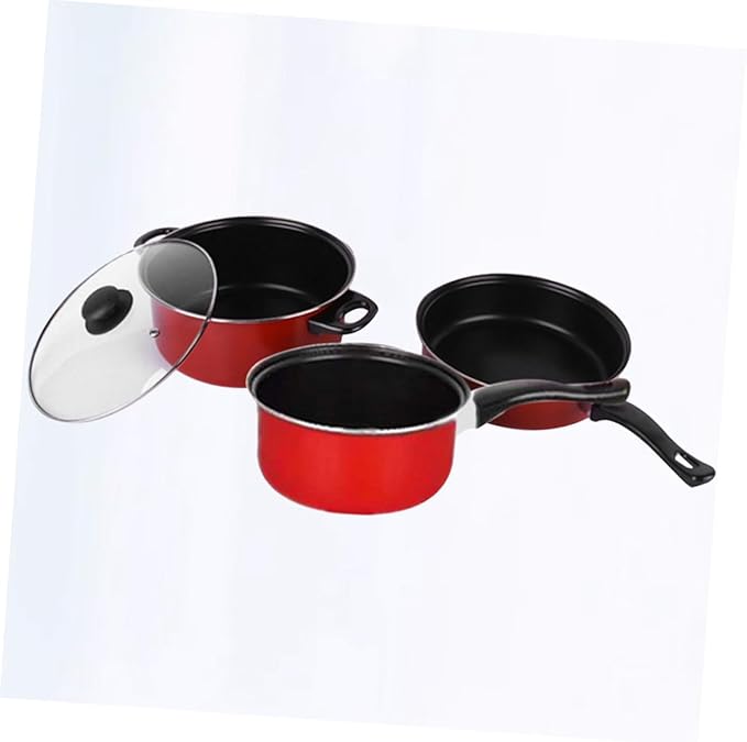 Homoyoyo 3pcs Non-stick Frying Pan and Soup Pot Set Red Multifunctional Cooking Tool Kitchen Utensil for Home Daily Use Space-saving Cookware Accessories