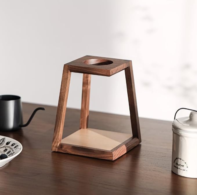 🪵 Minimalist Wooden Pour Over Coffee Dripper Stand – Walnut &amp Beech Wood – Handcrafted Manual Coffee Maker for Daily Brewing Rituals
