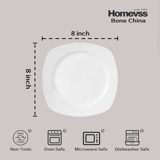HomeVss New Bone China Embossed Dinnerware Set Coupe Square Shape 16pc Set