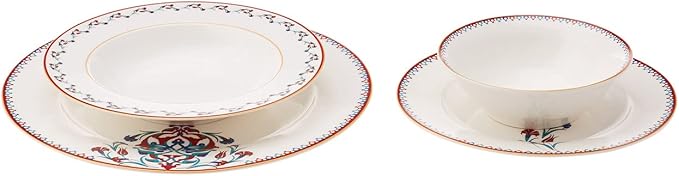 Karaca Nakkas 24-Piece Porcelain Dinner Set for 6 People Unique Design Crockery and Plates Daily and Special Occasions Chic and Elegant Table Service