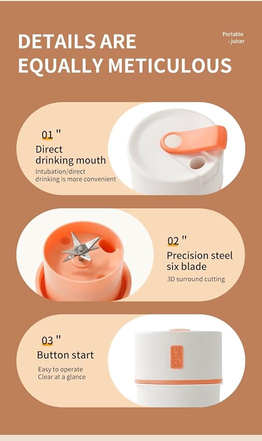 Portable Blender for Shakes and Smoothies 18oz Personal Size Blender with USB-C Rechargeable 6 Blades for Crushing Ice White