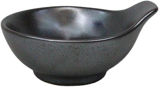 Ebros Gift Iron Black Clay Underglaze Technique Tetsu Kesho Porcelain Dinnerware Kitchen Set Asian Japanese Restaurant Supply (Set of 5 Soup Appetizer Dessert Sauce Shallow Bowls With Handle)