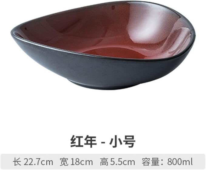 Thcbme 日式异形陶瓷甜品碗沙拉碗三角形碗芋圆碗汤碗酒店餐具/Ceramic Dinnerware SetsPlates and Bowls/8.75三角碗（红色）
