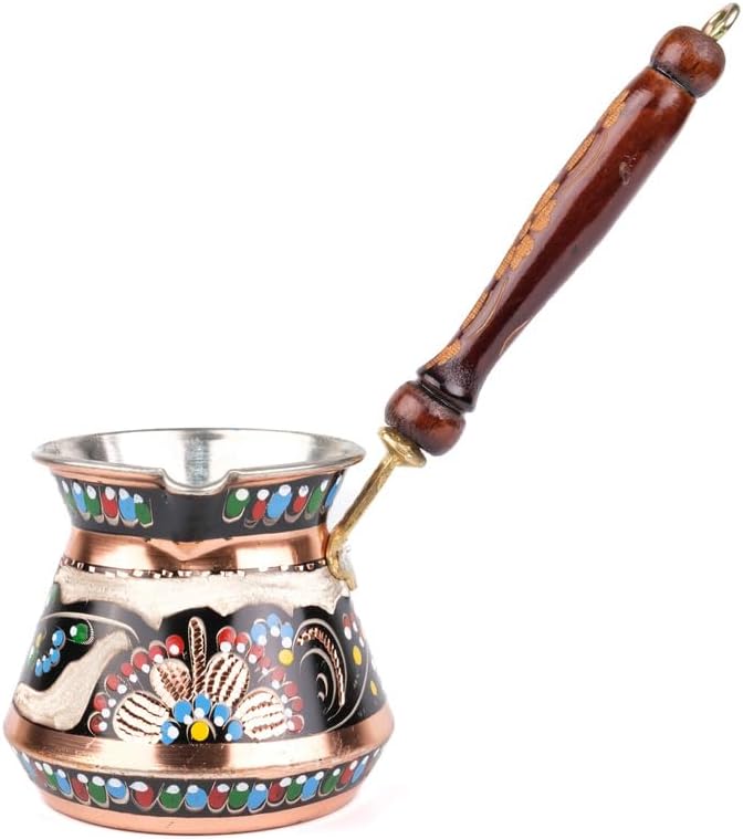 Copper Turkish Coffee Pot Cezve Ibrik Stovetop Coffee Maker Handcrafted in Erzincan Traditional Design for 4 People Black - Black One Size