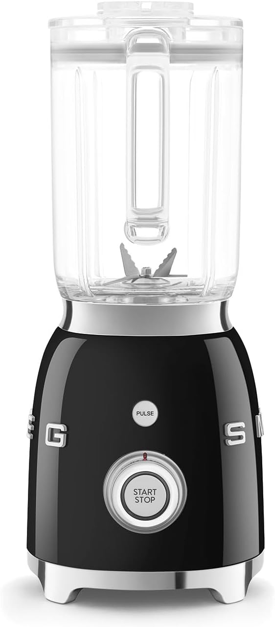 SMEG BLF03 Retro Style Blender – 600W Countertop Blender with 48 oz BPA-Free Jug 3 Speeds + Pulse Ice Crush &amp Smoothie Functions – 50s-Inspired Design-Black