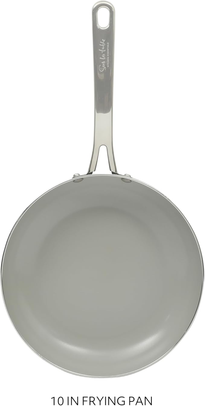 Sur La Table Kitchen Essentials Potluck Porch 10 Inch Deep Frying Pan Skillet Aluminum PFA Free Ceramic Cookware Chef's Pan Omelet Pan - Induction - Black