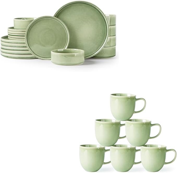 AmorArc Ceramic Dinnerware Sets with Coffee Mug Handmade Stoneware Reactive Glaze Plates and Bowls Set Scratch Resistant | Dishwasher &amp Microwave Safe Service for 6 (24pc)