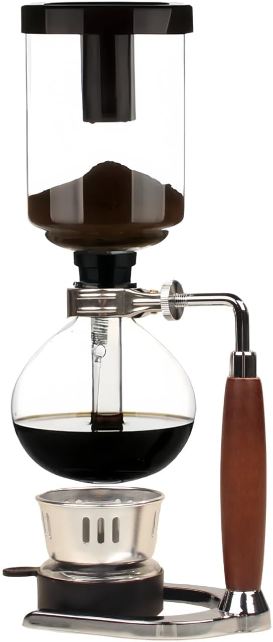 Glass Siphon Coffee Maker Automatic Vacuum Coffee Brewer 3-Cup (360ml) with Alcohol Burner Adjustable Buffer Clamp Stainless Steel Bracket Base for Coffee Aficionados