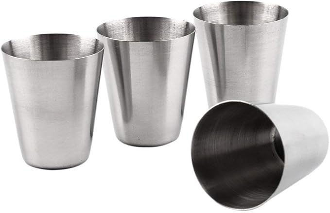 4 in 1 Outdoor Mini Stainless Steel Cup Hiking Camping Travel Portable Drinking Water Cup Set Leather Cup Color:30ML Cookware Set Cookware Picnic Boiler Cookware