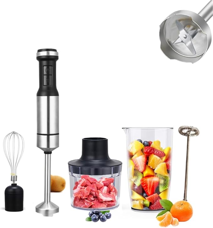 Octave Immersion Blender Handheld Corded Hand Blenders Set 800W Stepless Variable Speed 5 in 1 Stick Emulsifier with Chopper Whisk and Frother for Soup Smoothies