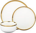 Godinger Dinnerware Set Dinner Plate Salad/Appetizer Plate and Soup/Cereal Bowl 12 Piece Set White and Gold Stoneware