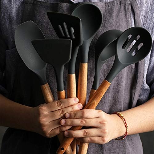 Silicone Wood Handle Spatula Heat-Resistant Soup Spoon Non-Stick Special Cooking Shovel Kitchen Tools Colander Spoon Cookware Set Cookware Picnic Boiler Cookware