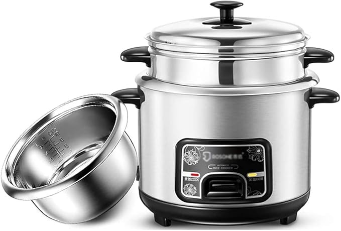 Rice Cooker-Steamer 201 Stainless Steel Rice Cooker with Spatula and Measuring Cup for 1-7 People (4L)