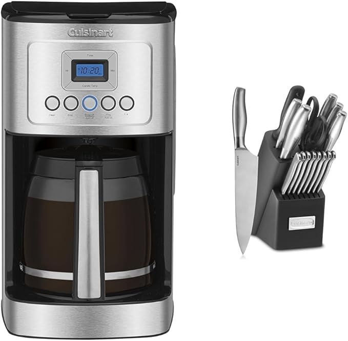 Cuisinart Coffee Maker 14-Cup Glass Carafe Fully Automatic &amp Block Knife Set 17pc Cutlery Knife Set with Steel Blades