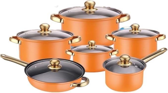 12 Pieces of Stainless Steel Cookware Set 6 Kinds of Kitchen Pot Combination Frying Pan Soup Pot Milk Pot Kettle Set PotKettle B12 pcKettle B-12 pc (Soup Pot D 12 pc)