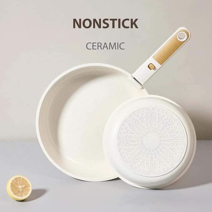 Non Stick Pots and Pans Set 6-Piece Granite White Home and Kitchen Cookware Induction Compatible with Saucepan &amp Skillet Oven &amp Dishwasher Safe