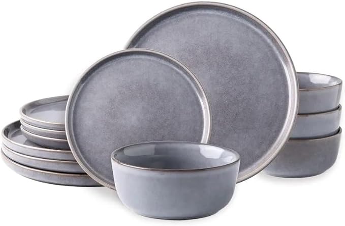 Stoneware Dinnerware Sets Round Reactive Glaze Plates and Bowls Set Dishes and Dinner