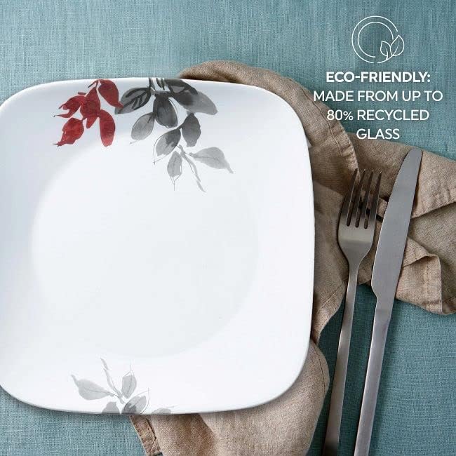 Corelle Kyoto Leaves 16pc Service for 4 Dinnerware Set 8 plates bowls Chip &amp Break Resistant Dinner and Corelleware White