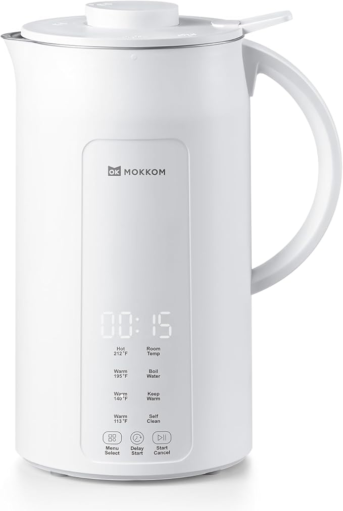 MOKKOM Nut Milk Maker 42oz Automatic Almond Milk Machine for Homemade Plant-Based Milk Oats Soy Dairy Free Beverages Soy Milk Maker with Delay Start/Keep Warm/Self-Cleaning/Boiling White