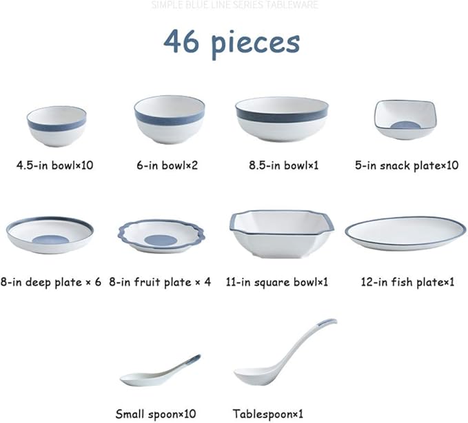 Dinner SetDinnerware Set 46 Piece Nordic Minimalist Style Ceramics Dinner Set - Bowl/Dish/SpoonPorcelain Combination Set for Restaurant Microwave