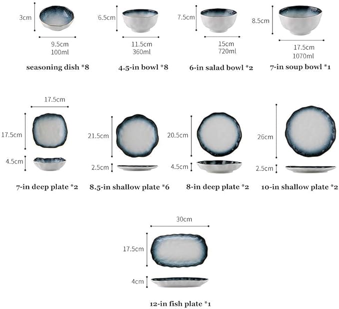 Palace Style Porcelain Dinner Set Plates Bowl Ceramic Dinnerware Set 32 Piece Blue Gradient Snowflake Glaze Porcelain Dish Cereals Bowl Tableware Set