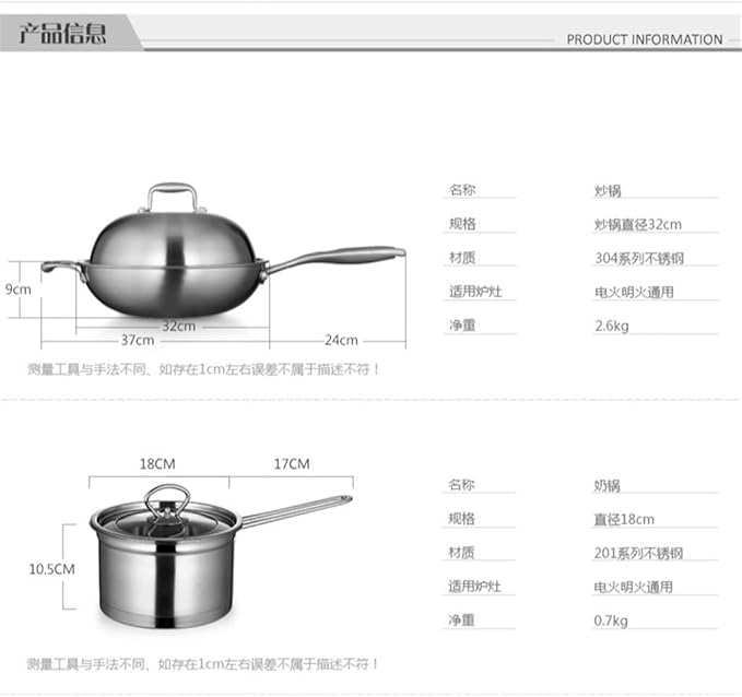 Cookware Set Stainless Steel Frying Pan Pot Soup Milk Pot Frying Pan Four-Piece Household (Color : A Size A (A
