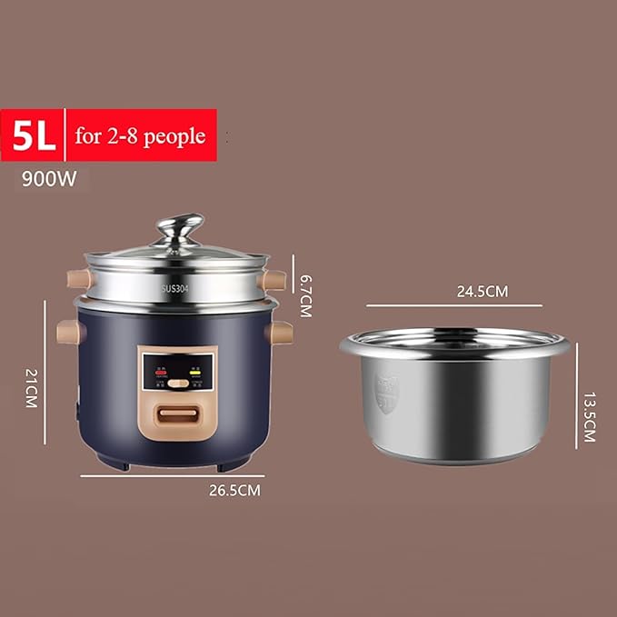 THEGA Rice Cooker (2-6L) Household Rice Cooker 304 Stainless Steel Liner with Steamer for Make Rice &amp Steam Food &amp Vegetables Warm Functions Rice Soup Separated for 1-11 People(5L)