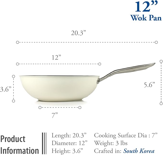 TeChef Collection | Ceramic Nonstick Flat Bottom Wok Stir Fry Pan Nontoxic - Free of PFAS PFOA PTFE (Wok 12)