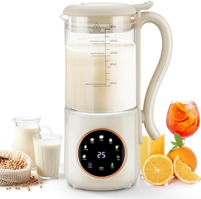 48 oz Nut Milk Maker Machine with 16 Blades 8 in 1 Automatic Homemade Almond Oat Soy Plant-Based Milk and Dairy Free Beverages Almond Maker Self-cleaning Keep Warm/24-Hour Delay