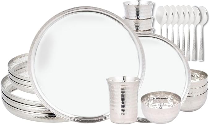 28-piece heavy-gauge stainless steel dinner set with mirror finish – ideal for daily use gifting (Indian style thali dinnerware set)