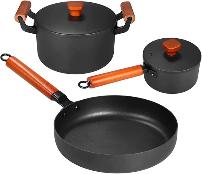 3 Piece Cast Iron Cookware Set Nonstick Iron Pot Soup Milk Frying Pan Kitchen and Pantry Room CookwareSvart-Variety Pack