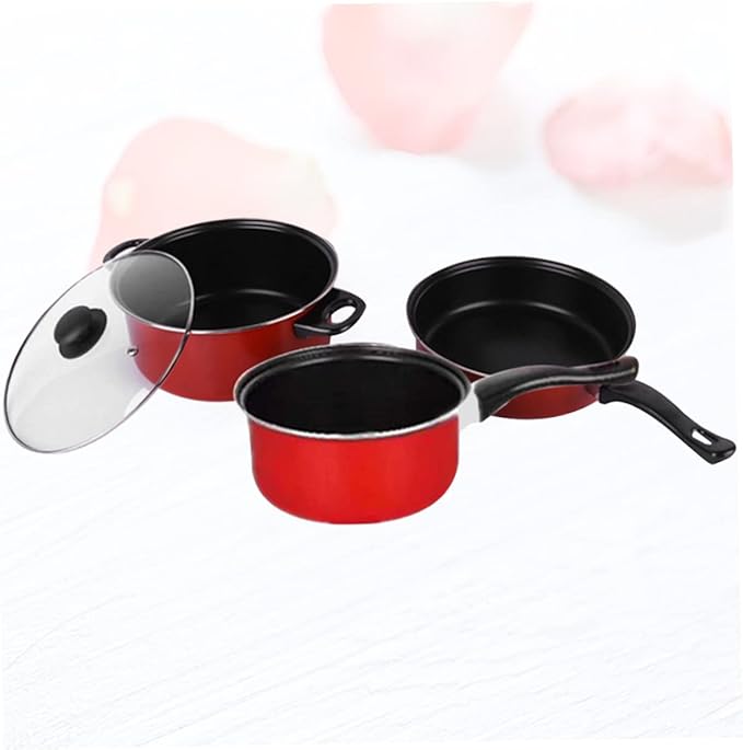 3pcs Cookware Set Milk Pan Nonstick Frying Fry Pan Stainless Kitchen Utensils Pots and Cooking Induction Soup Pot Kitchen Ware Non Stick s s Non Stick s Red