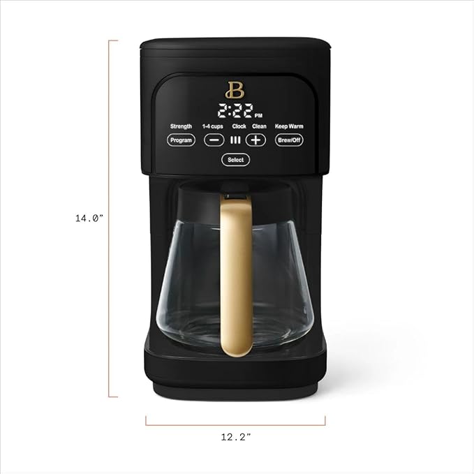 B - 12-Cup Programmable Coffee Maker with Touch Controls Auto Brew Timer Reusable Filter Large Glass Carafe Countertop Coffee Machine (Black Sesame)