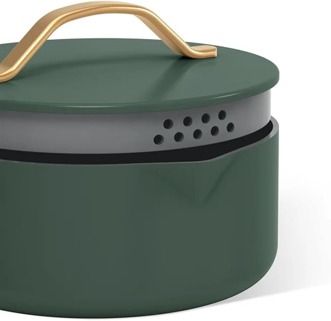 12-Piece Ceramic Nonstick Cookware Set Pots and Pans with Strainer Lids (Thyme Green)