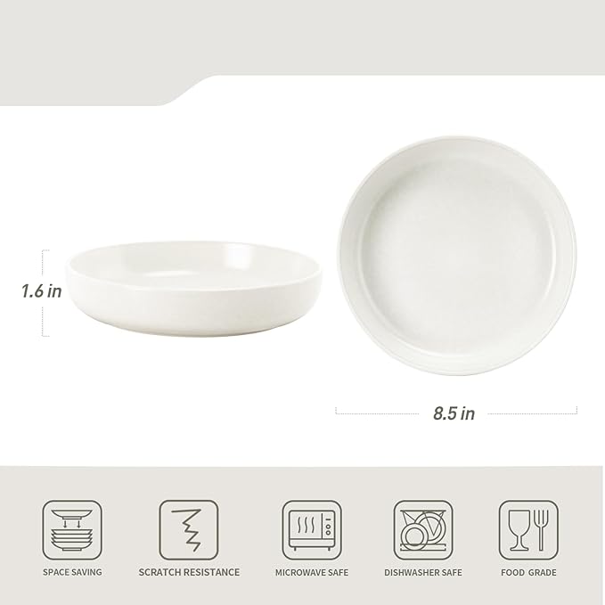 Famiware Milkyway Plates and Bowls Set 12 Pieces Dinnerware Sets and 4 Pieces Pasta Bowls Sturdy &amp Stackable Stoneware Dishes Set for 4 White