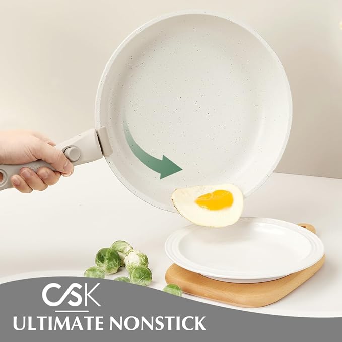 KOCH SYSTEME CS 18 PCS Pots and Pans Set Nonstick Cookware Set Detachable Handle Induction Kitchen Cookware Sets Non Stick with Removable Handle RV cookware set White