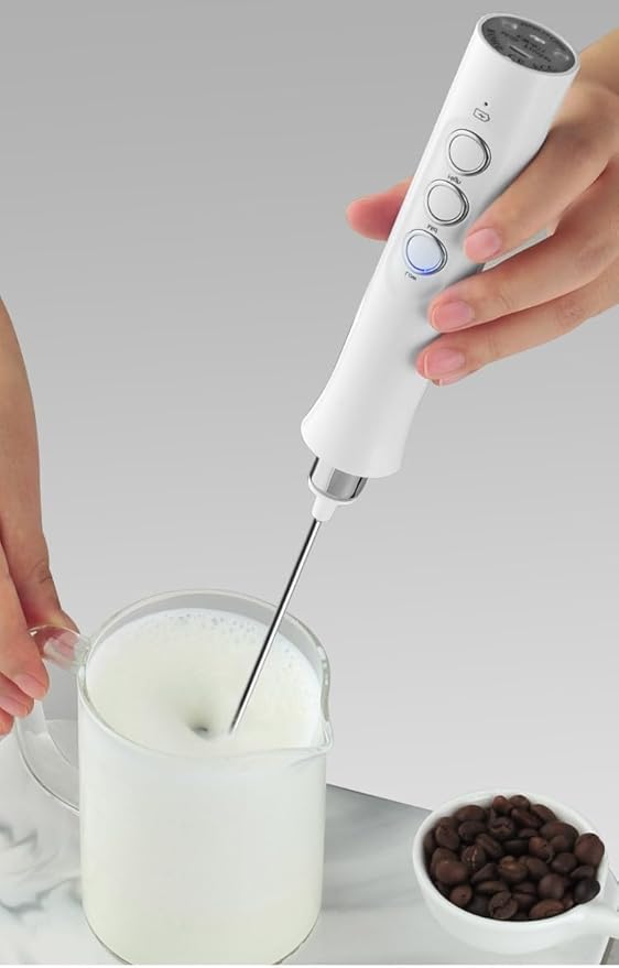 Immersion Blender Handheld 3-in-1 Hand Blender Electric with USB Rechargeable 3 Speeds Stainless Steel Blade Stick Blender with Whisk for Coffee LatteHot Chocolate Egg (Black)